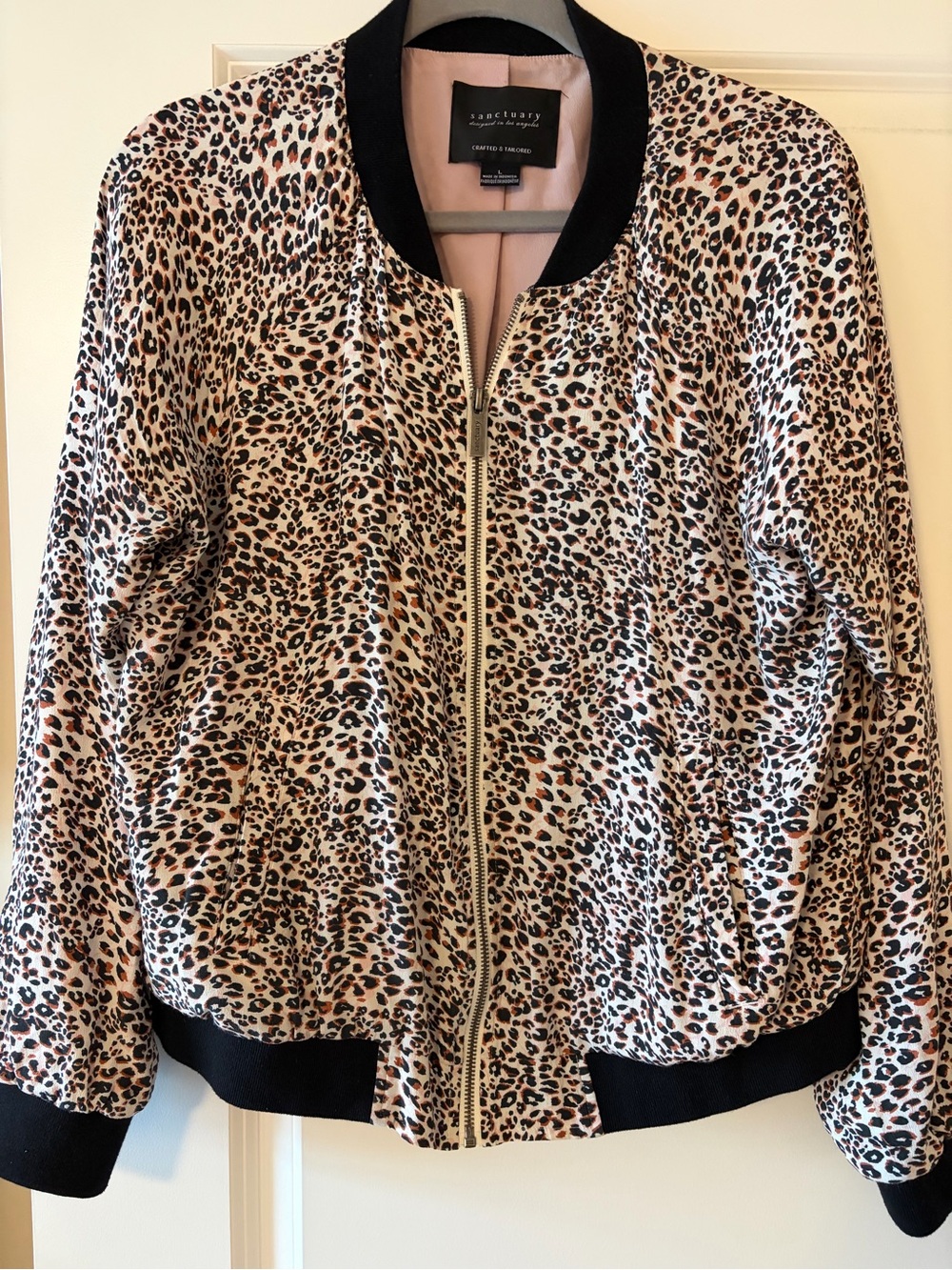 Sanctuary Leopard-Print Bomber Jacket in Pink and Black Trim